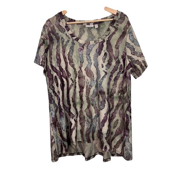 LOGO by Lori Goldstein Women's Size 1X Knit Jacquard Scoop Neck Short Sleeve Top - Picture 1 of 6